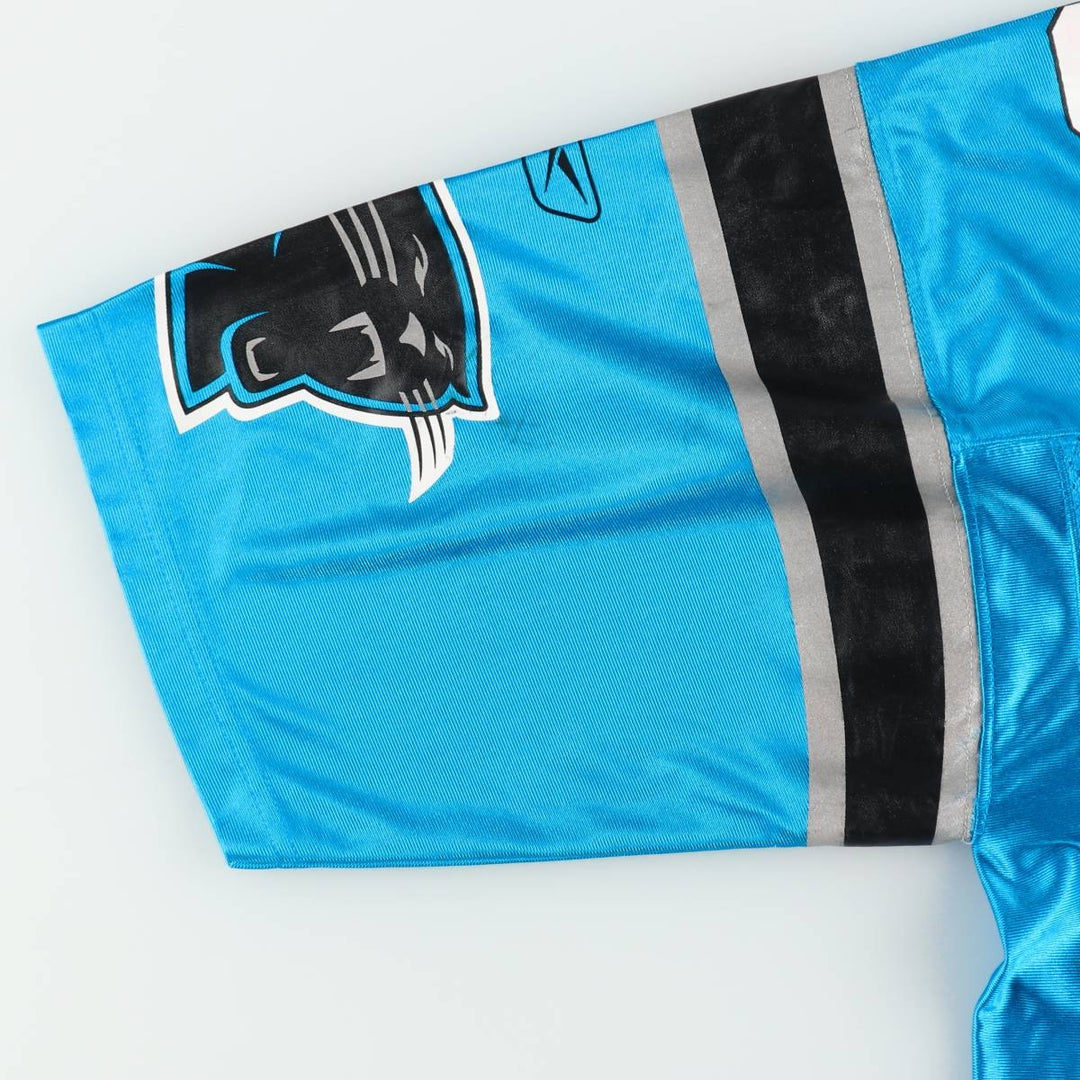 Reebok NFL Carolina Panthers Mesh V-Neck Football 3/4 Sleeve T-Shirt (Men's Size L) Nylon Blue type light blue Vintage Second Hand