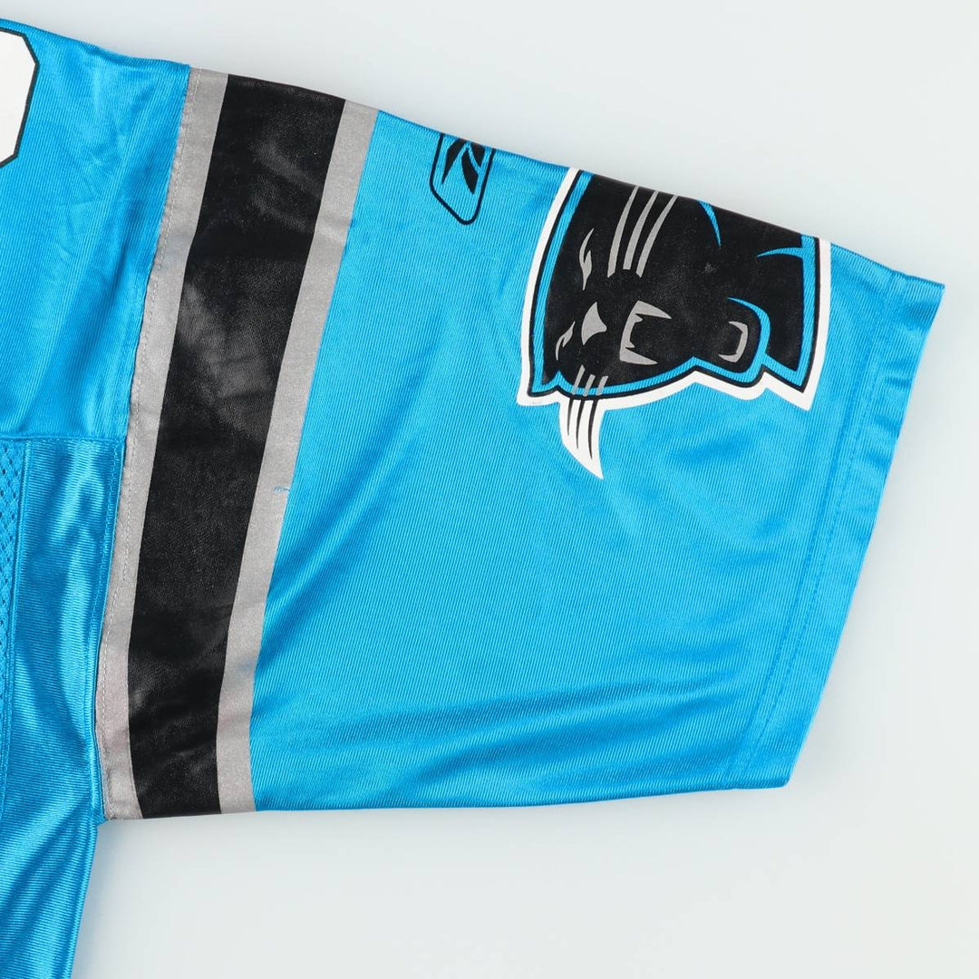 Reebok NFL Carolina Panthers Mesh V-Neck Football 3/4 Sleeve T-Shirt (Men's Size L) Nylon Blue type light blue Vintage Second Hand