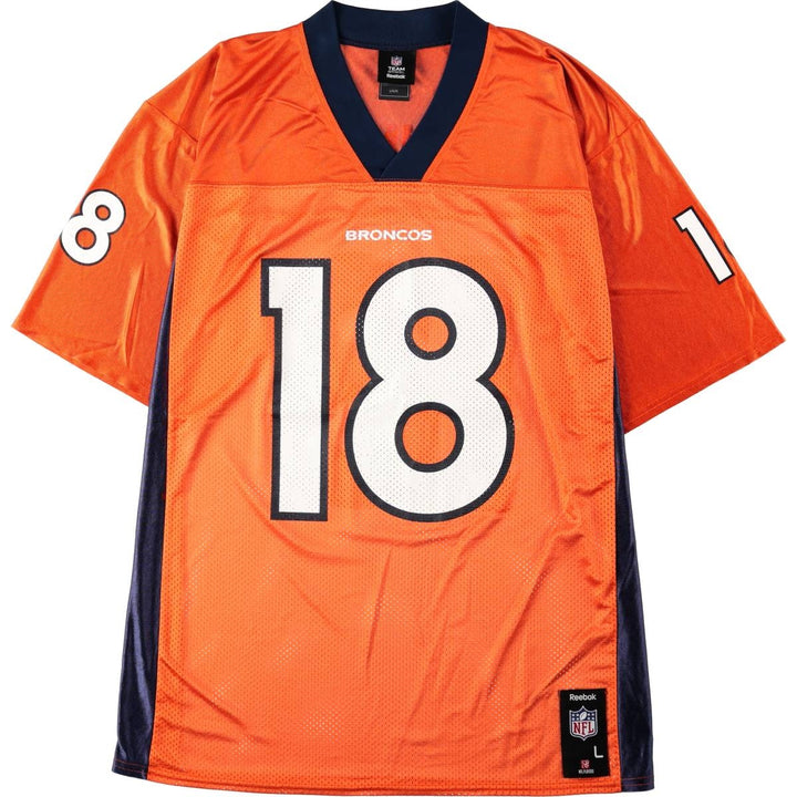 Reebok NFL Denver Broncos Mesh V-Neck Football Short Sleeve T-Shirt (Men's Size L) Nylon orange type Vintage Second Hand