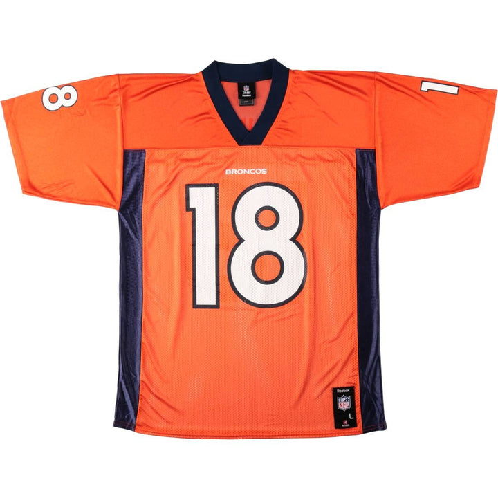 Reebok NFL Denver Broncos Mesh V-Neck Football Short Sleeve T-Shirt (Men's Size L) Nylon orange type Vintage Second Hand