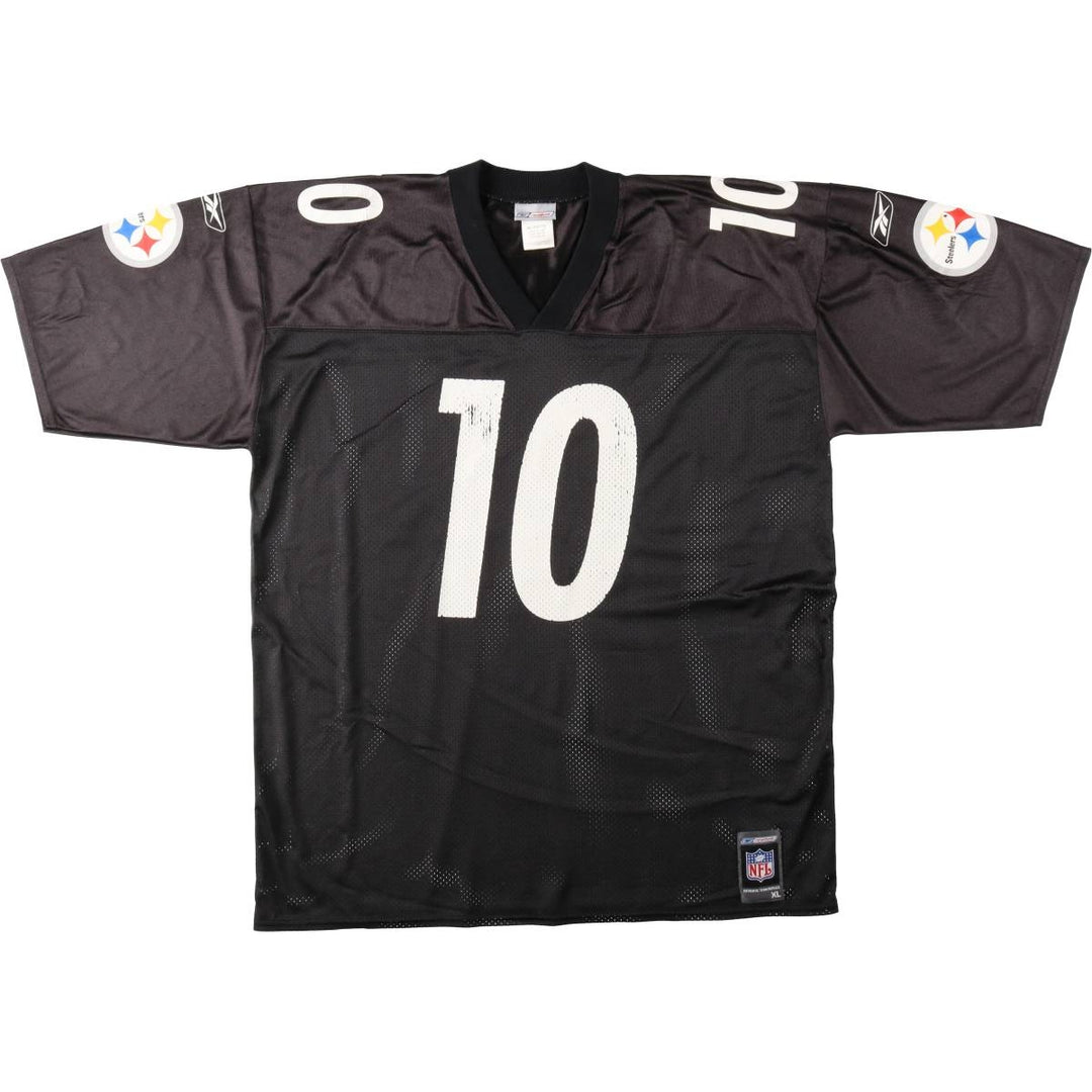 Reebok Pittsburgh Steelers Mesh V-Neck Football 3/4 Sleeve T-Shirt, Men's Size XL (approx.) Nylon black type Vintage Second Hand
