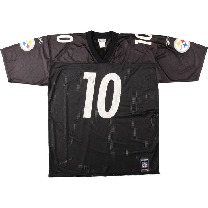 Reebok Pittsburgh Steelers Mesh V-Neck Football 3/4 Sleeve T-Shirt, Men's Size XL (approx.) Nylon black type Vintage Second Hand