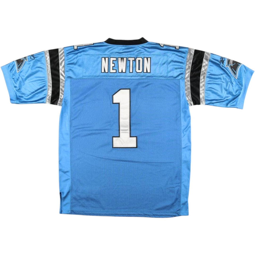 Big Size Reebok Carolina Panthers Mesh V-Neck Football 3/4 Sleeve T-Shirt (Men's XXXL equivalent) polyester Blue type light blue Vintage Second Hand