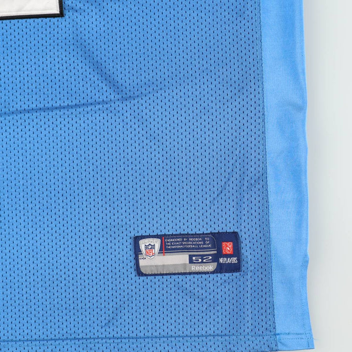 Big Size Reebok Carolina Panthers Mesh V-Neck Football 3/4 Sleeve T-Shirt (Men's XXXL equivalent) polyester Blue type light blue Vintage Second Hand