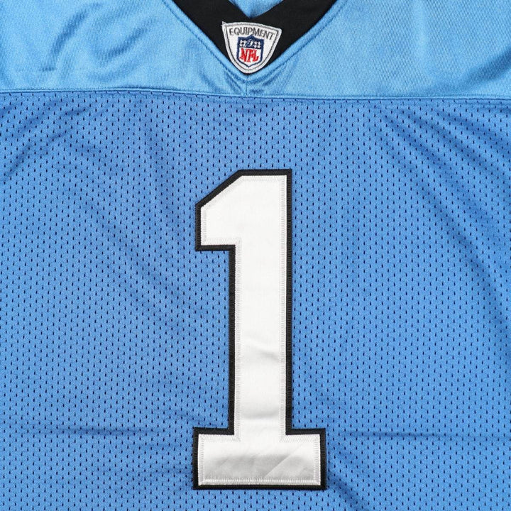 Big Size Reebok Carolina Panthers Mesh V-Neck Football 3/4 Sleeve T-Shirt (Men's XXXL equivalent) polyester Blue type light blue Vintage Second Hand
