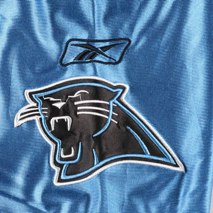 Big Size Reebok Carolina Panthers Mesh V-Neck Football 3/4 Sleeve T-Shirt (Men's XXXL equivalent) polyester Blue type light blue Vintage Second Hand