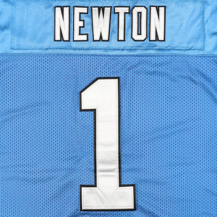 Big Size Reebok Carolina Panthers Mesh V-Neck Football 3/4 Sleeve T-Shirt (Men's XXXL equivalent) polyester Blue type light blue Vintage Second Hand