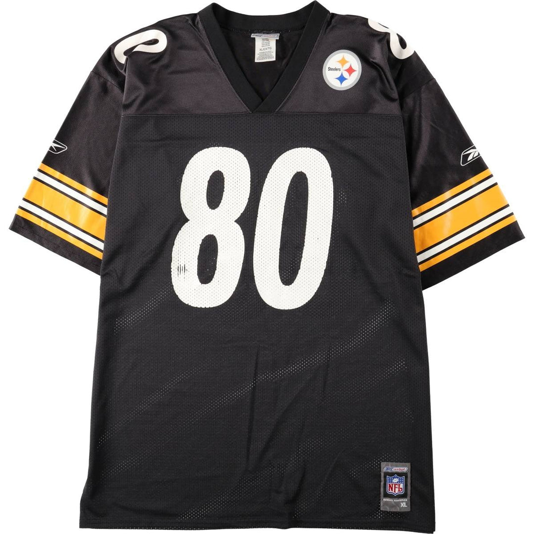 Reebok Pittsburgh Steelers Mesh V-Neck Football 3/4 Sleeve T-Shirt, Men's Size XL (approx.) Nylon black type Vintage Second Hand