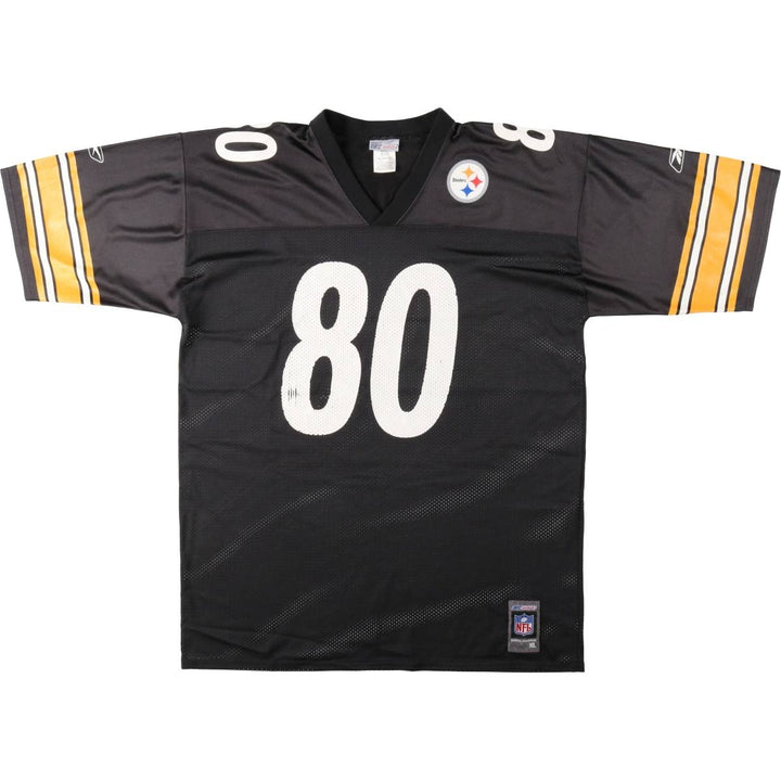 Reebok Pittsburgh Steelers Mesh V-Neck Football 3/4 Sleeve T-Shirt, Men's Size XL (approx.) Nylon black type Vintage Second Hand