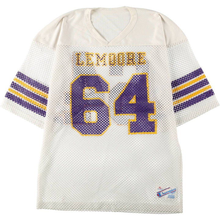80s-90'S Champion Minnesota Vikings V-neck Mesh Football 3/4 Sleeve T-shirt, Men's XL equivalent, Vintage Nylon white type Vintage Second Hand