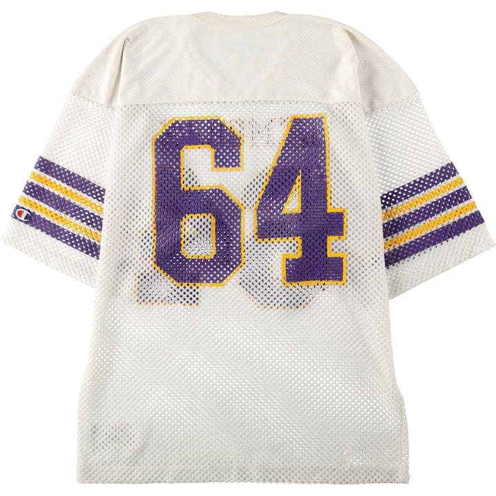 80s-90'S Champion Minnesota Vikings V-neck Mesh Football 3/4 Sleeve T-shirt, Men's XL equivalent, Vintage Nylon white type Vintage Second Hand