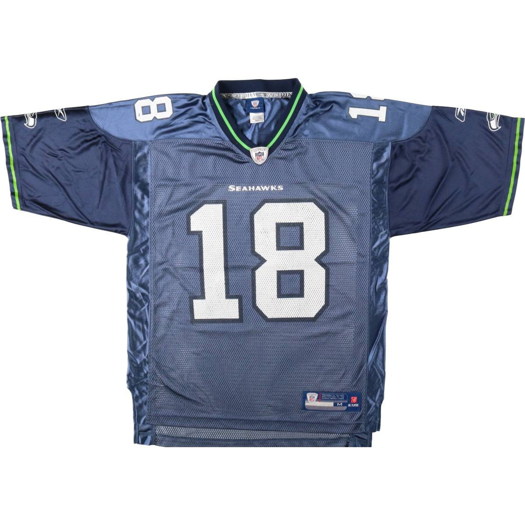 Reebok NFL Seattle Seahawks Mesh V-Neck Football 3/4 Sleeve T-Shirt (Men's Size M) Nylon Navy blue Vintage Second Hand
