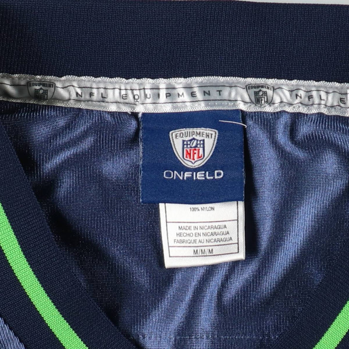 Reebok NFL Seattle Seahawks Mesh V-Neck Football 3/4 Sleeve T-Shirt (Men's Size M) Nylon Navy blue Vintage Second Hand