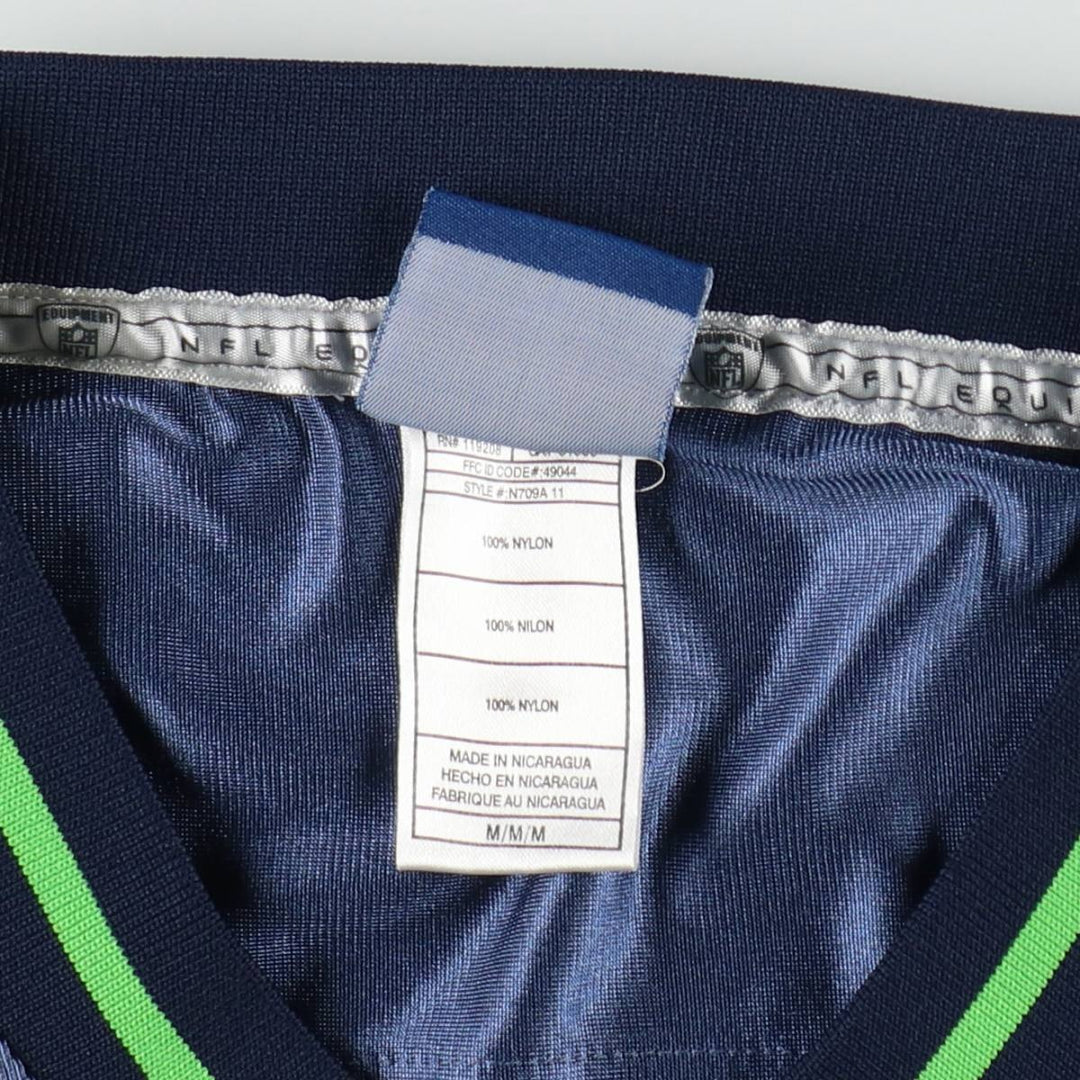 Reebok NFL Seattle Seahawks Mesh V-Neck Football 3/4 Sleeve T-Shirt (Men's Size M) Nylon Navy blue Vintage Second Hand