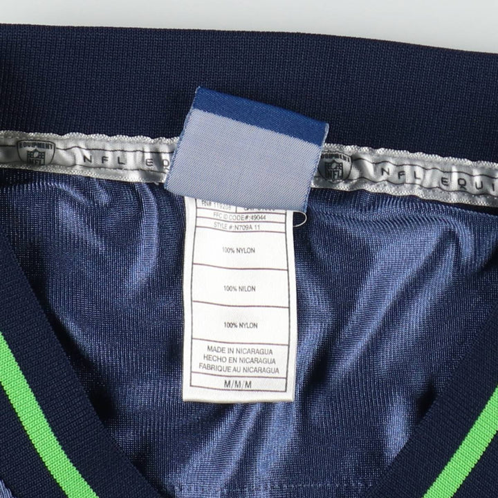 Reebok NFL Seattle Seahawks Mesh V-Neck Football 3/4 Sleeve T-Shirt (Men's Size M) Nylon Navy blue Vintage Second Hand