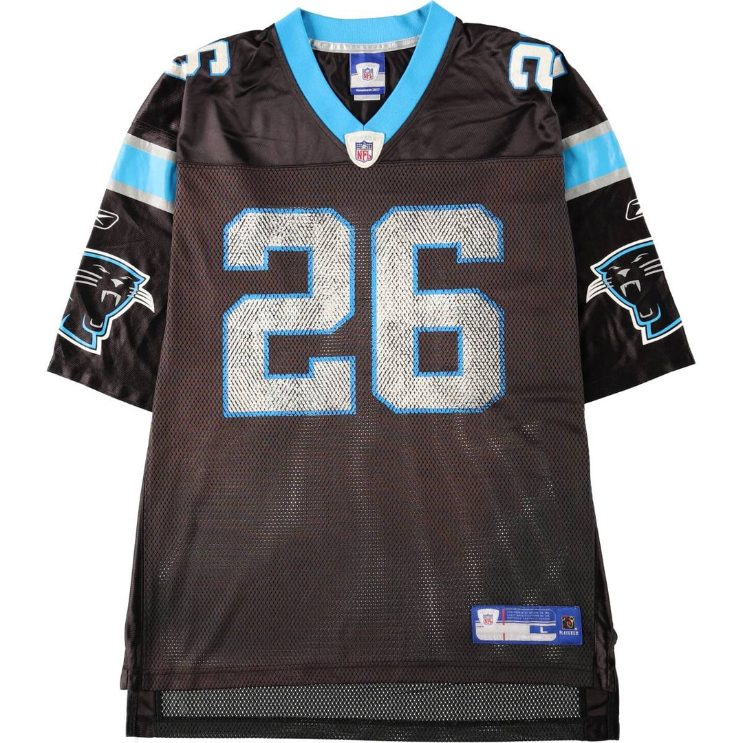 Reebok NFL Carolina Panthers V-neck Mesh Five-quarter Sleeve Game Shirt Football Shirt Men's Size L (approx.) Nylon black type Vintage Second Hand