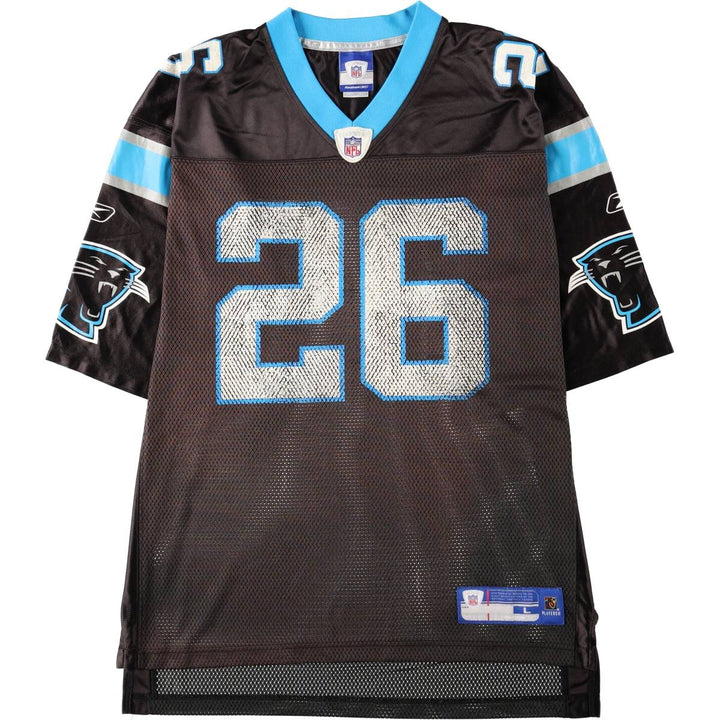 Reebok NFL Carolina Panthers V-neck Mesh Five-quarter Sleeve Game Shirt Football Shirt Men's Size L (approx.) Nylon black type Vintage Second Hand