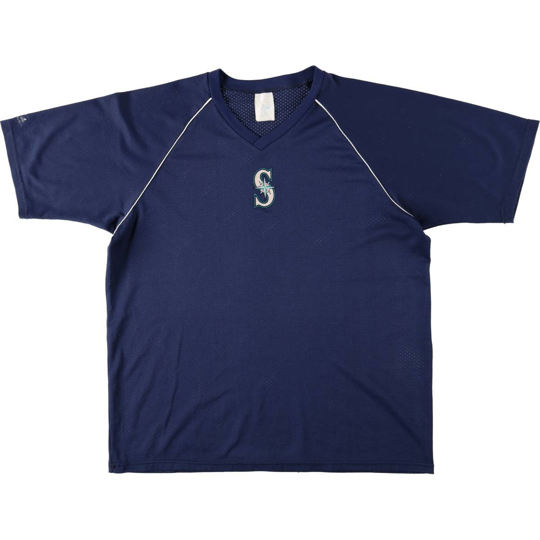 90'S Majestic MLB Seattle Mariners Mesh V-Neck Game Shirt, Made in USA, Men's Size L (approx.) unclear navy blue type Vintage Second Hand