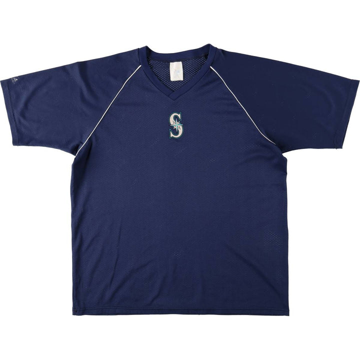 90'S Majestic MLB Seattle Mariners Mesh V-Neck Game Shirt, Made in USA, Men's Size L (approx.) unclear navy blue type Vintage Second Hand