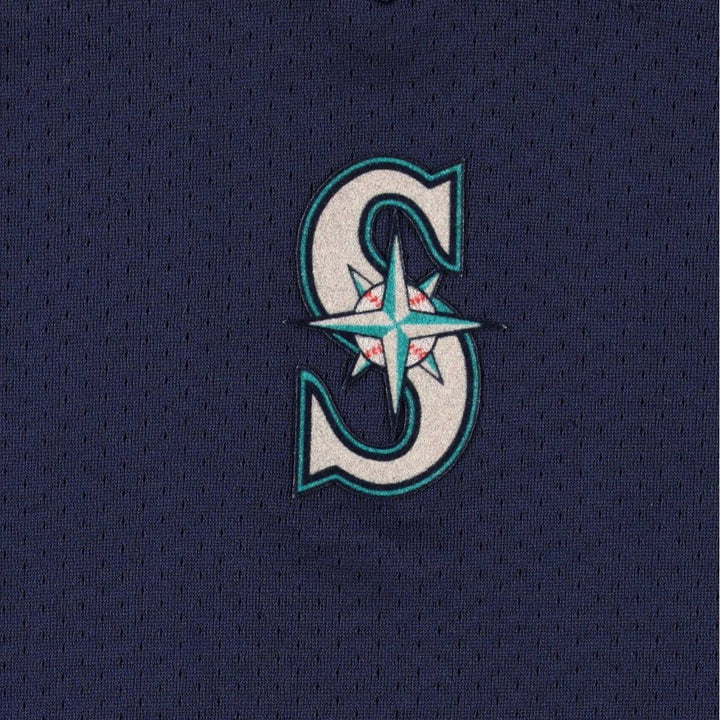 90'S Majestic MLB Seattle Mariners Mesh V-Neck Game Shirt, Made in USA, Men's Size L (approx.) unclear navy blue type Vintage Second Hand