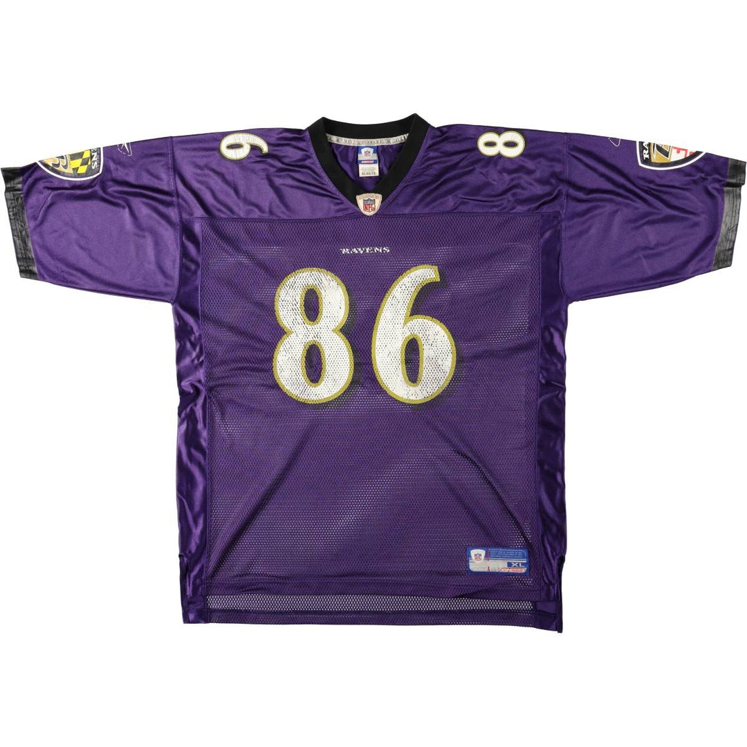 Reebok NFL Baltimore Ravens V-Neck Mesh Five-Quarter Sleeve Game Shirt Football Shirt Men's XL (approx.) Nylon purple type Vintage Second Hand