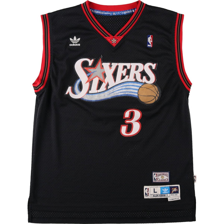 Adidas Originals V-neck Mesh Philadelphia 76ers Game Shirt Replica Uniform (Men's Size L) polyester black type Vintage Second Hand