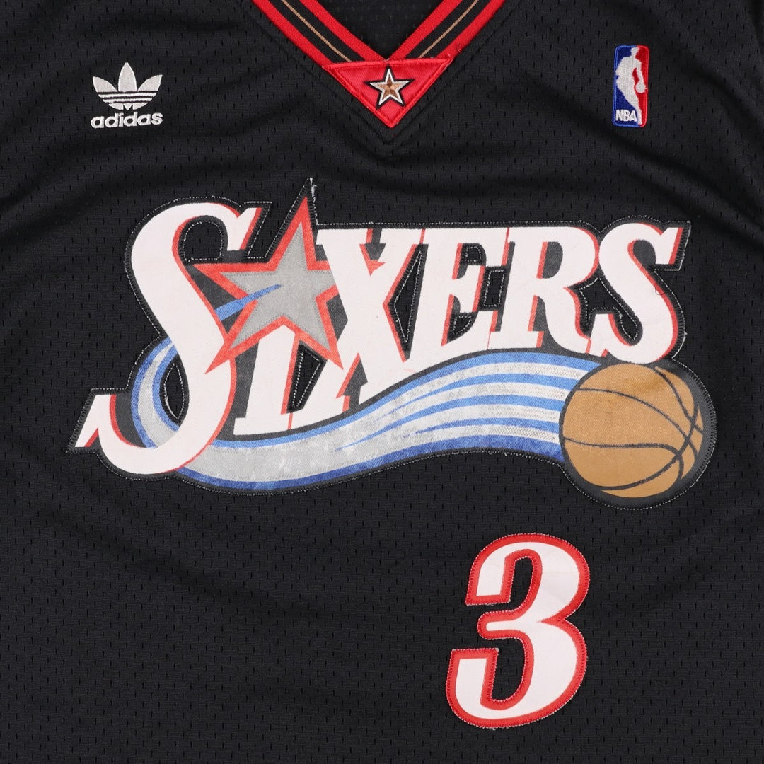 Adidas Originals V-neck Mesh Philadelphia 76ers Game Shirt Replica Uniform (Men's Size L) polyester black type Vintage Second Hand