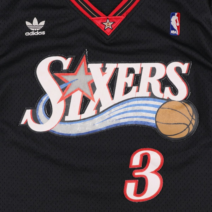 Adidas Originals V-neck Mesh Philadelphia 76ers Game Shirt Replica Uniform (Men's Size L) polyester black type Vintage Second Hand