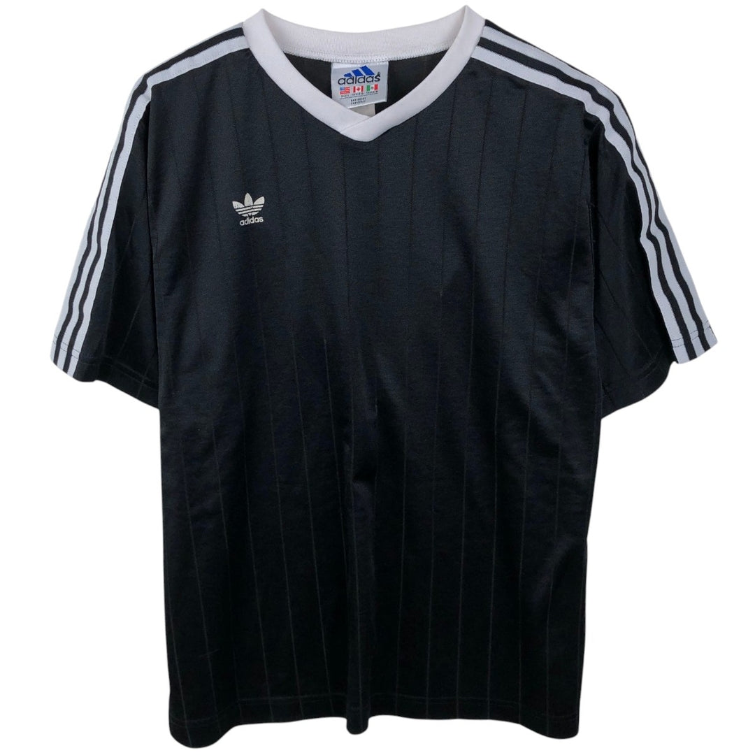 90s-00'S Adidas Stripe Pattern V-Neck Soccer Uniform Game Shirt, Made in USA, Men's Size L (Equivalent), Vintage unclear black type Vintage Second Hand