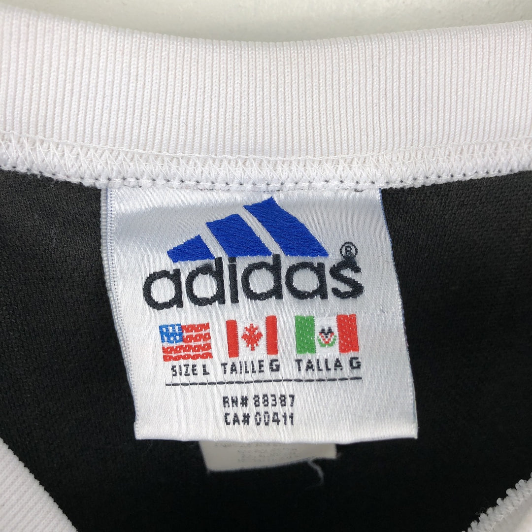 90s-00'S Adidas Stripe Pattern V-Neck Soccer Uniform Game Shirt, Made in USA, Men's Size L (Equivalent), Vintage unclear black type Vintage Second Hand