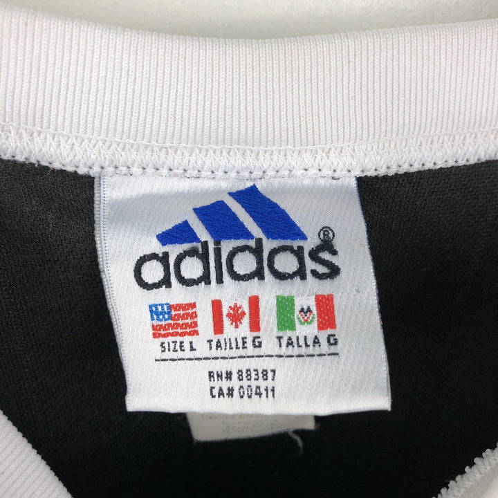 90s-00'S Adidas Stripe Pattern V-Neck Soccer Uniform Game Shirt, Made in USA, Men's Size L (Equivalent), Vintage unclear black type Vintage Second Hand