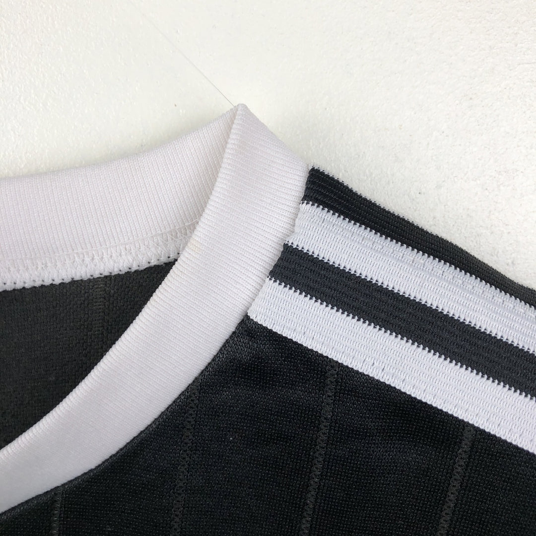 90s-00'S Adidas Stripe Pattern V-Neck Soccer Uniform Game Shirt, Made in USA, Men's Size L (Equivalent), Vintage unclear black type Vintage Second Hand