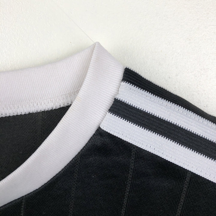 90s-00'S Adidas Stripe Pattern V-Neck Soccer Uniform Game Shirt, Made in USA, Men's Size L (Equivalent), Vintage unclear black type Vintage Second Hand