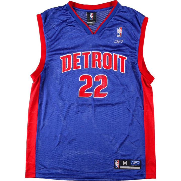 Reebok Detroit Pistons Mesh V-Neck Game Shirt Replica Uniform (Men's Size M) Nylon blue type Vintage Second Hand
