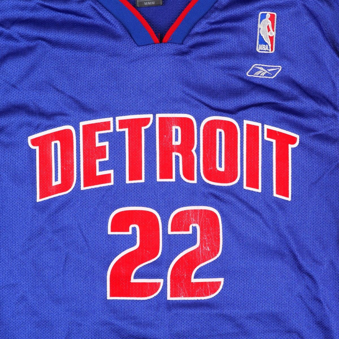 Reebok Detroit Pistons Mesh V-Neck Game Shirt Replica Uniform (Men's Size M) Nylon blue type Vintage Second Hand
