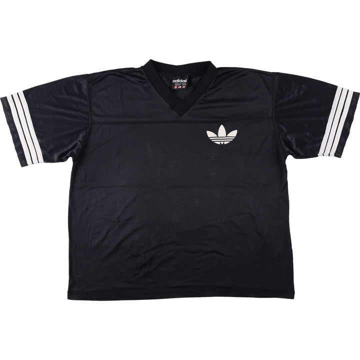 80s-90'S Adidas Trefoil Logo V-Neck 3/4 Sleeve Game Shirt Football Shirt Men's XL Equivalent Vintage Nylon black type Vintage Second Hand