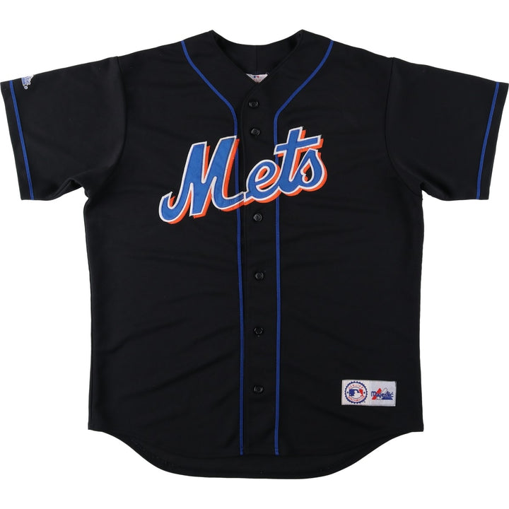 90s-00'S Majestic MLB New York Mets Game Shirt Baseball Shirt Men's Size L polyester black type Vintage Second Hand