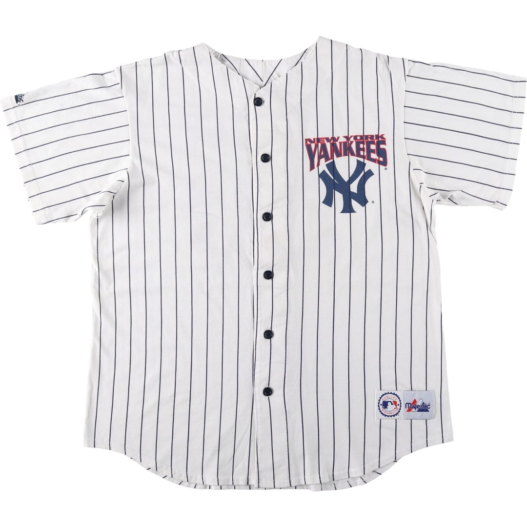 90'S Majestic New York Yankees Stripe Pattern Game Shirt Baseball Shirt Made in USA Men's Size L (approx.) cotton white type Vintage Second Hand
