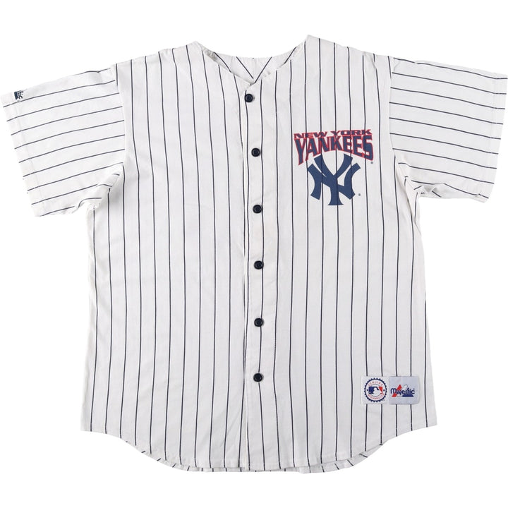 90'S Majestic New York Yankees Stripe Pattern Game Shirt Baseball Shirt Made in USA Men's Size L (approx.) cotton white type Vintage Second Hand