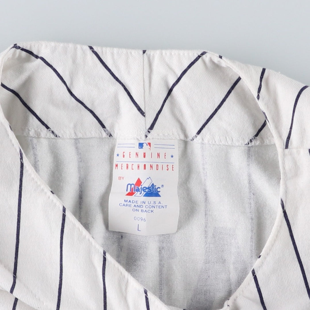 90'S Majestic New York Yankees Stripe Pattern Game Shirt Baseball Shirt Made in USA Men's Size L (approx.) cotton white type Vintage Second Hand