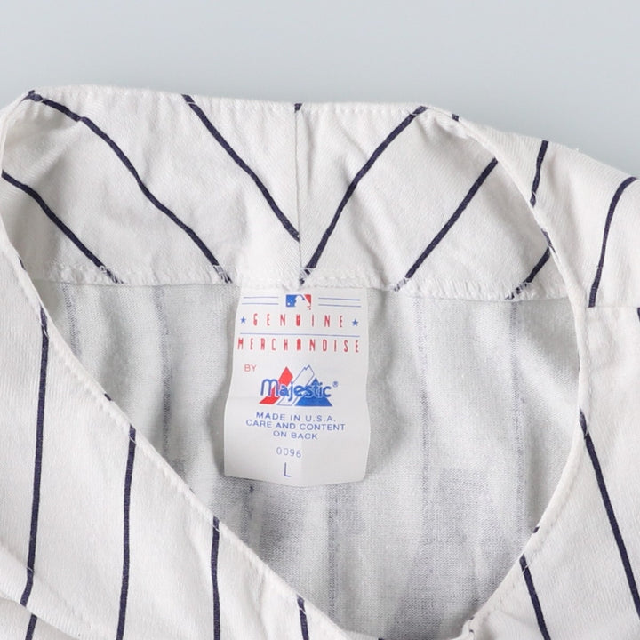 90'S Majestic New York Yankees Stripe Pattern Game Shirt Baseball Shirt Made in USA Men's Size L (approx.) cotton white type Vintage Second Hand