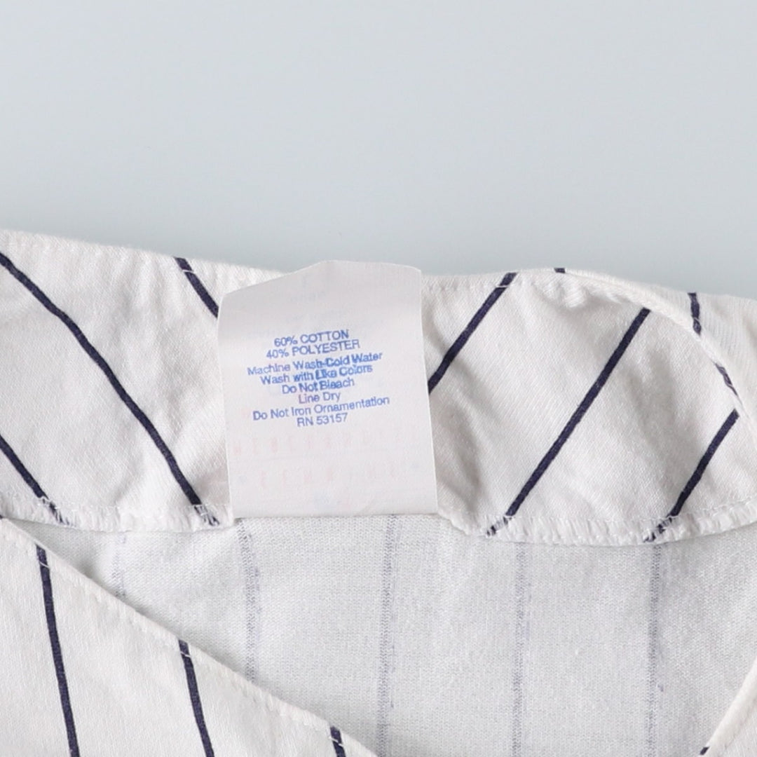 90'S Majestic New York Yankees Stripe Pattern Game Shirt Baseball Shirt Made in USA Men's Size L (approx.) cotton white type Vintage Second Hand