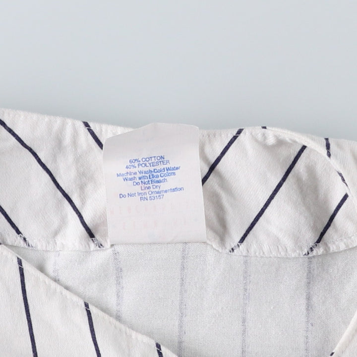 90'S Majestic New York Yankees Stripe Pattern Game Shirt Baseball Shirt Made in USA Men's Size L (approx.) cotton white type Vintage Second Hand