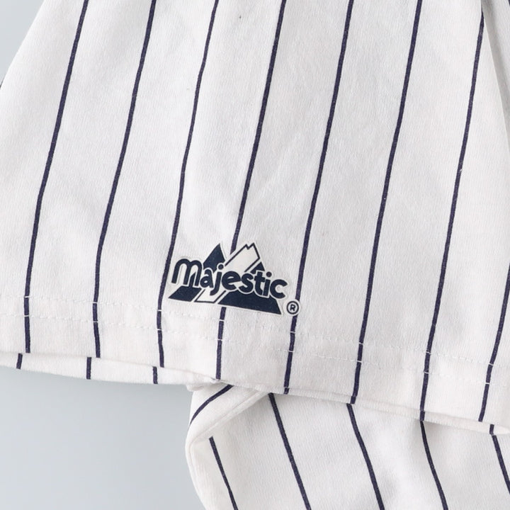 90'S Majestic New York Yankees Stripe Pattern Game Shirt Baseball Shirt Made in USA Men's Size L (approx.) cotton white type Vintage Second Hand