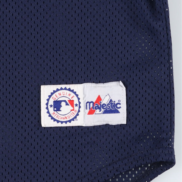 90'S Majestic Cleveland Indians Game Shirt, V-neck, Mesh, Baseball Shirt, Made in USA, Men's XL (approx.) polyester navy blue type Vintage Second Hand