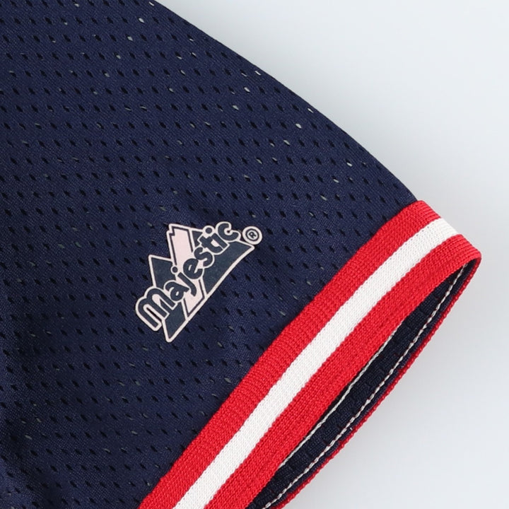90'S Majestic Cleveland Indians Game Shirt, V-neck, Mesh, Baseball Shirt, Made in USA, Men's XL (approx.) polyester navy blue type Vintage Second Hand