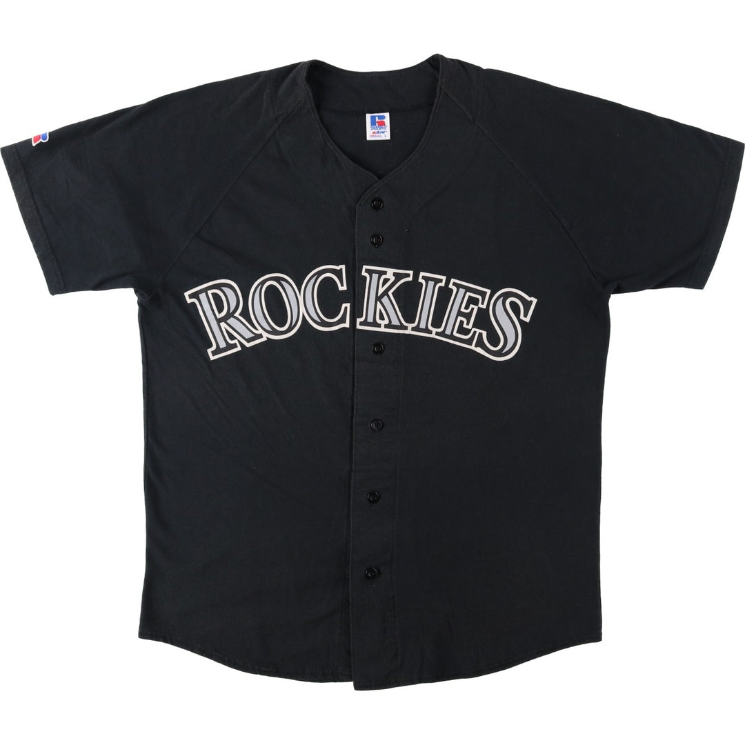 ~90'S Russell Nublend MLB Colorado Rockies Game Shirt Baseball Shirt Made in USA Men's Size L (Equivalent) Vintage cotton black type Vintage Second Hand