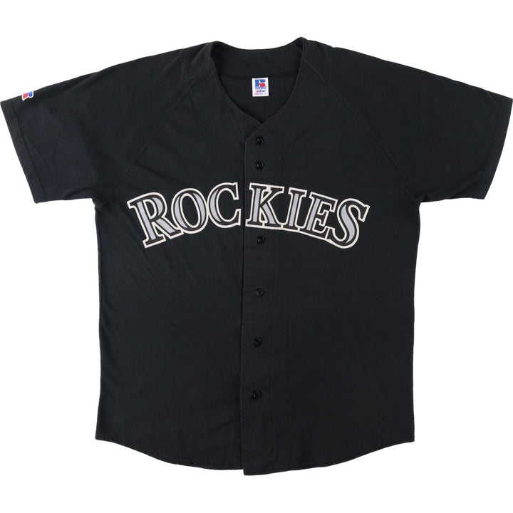 ~90'S Russell Nublend MLB Colorado Rockies Game Shirt Baseball Shirt Made in USA Men's Size L (Equivalent) Vintage cotton black type Vintage Second Hand