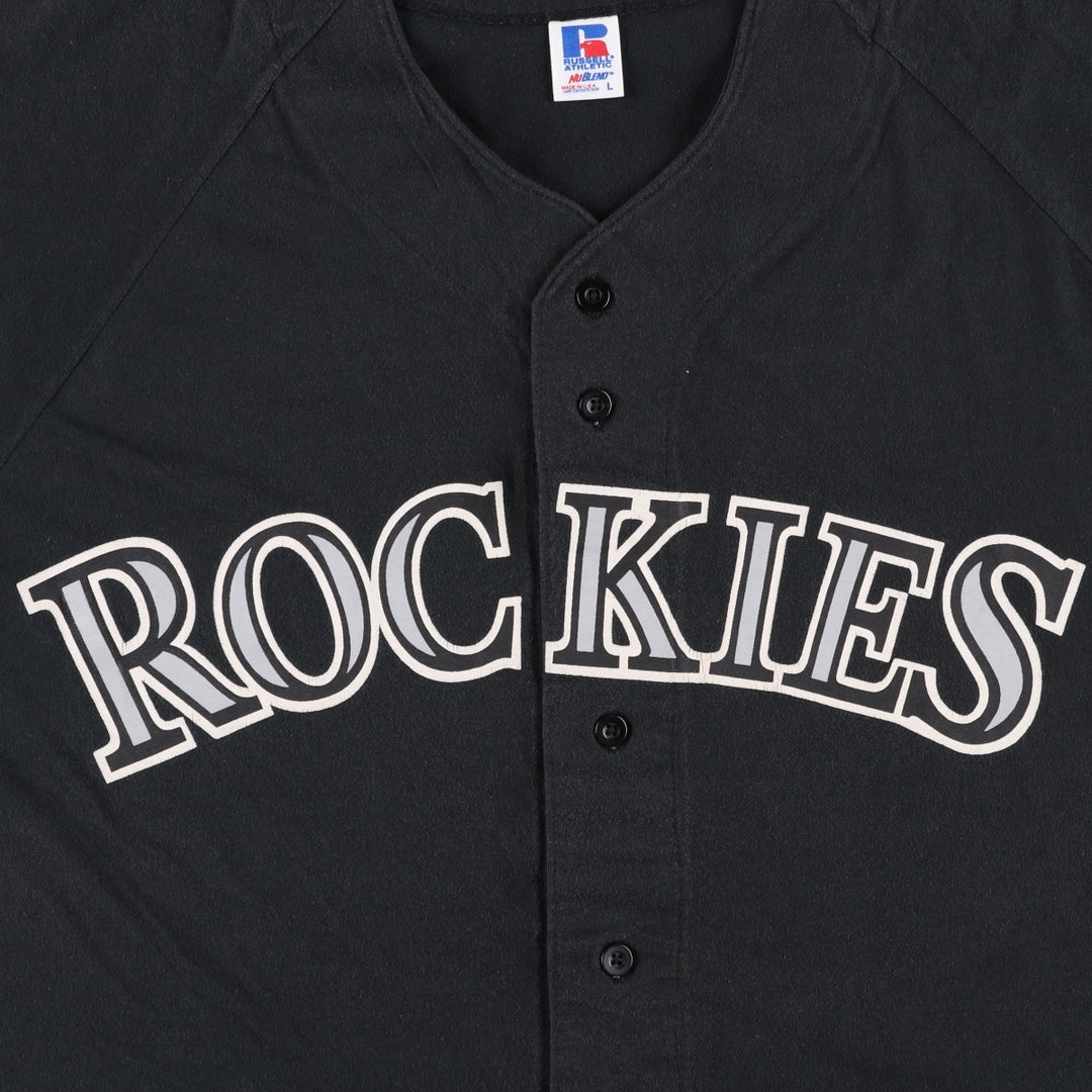~90'S Russell Nublend MLB Colorado Rockies Game Shirt Baseball Shirt Made in USA Men's Size L (Equivalent) Vintage cotton black type Vintage Second Hand