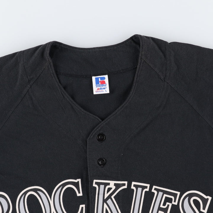 ~90'S Russell Nublend MLB Colorado Rockies Game Shirt Baseball Shirt Made in USA Men's Size L (Equivalent) Vintage cotton black type Vintage Second Hand